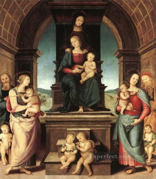  Perugino Lienzo - La familia de la Virgen del Renacimiento Pietro Perugino